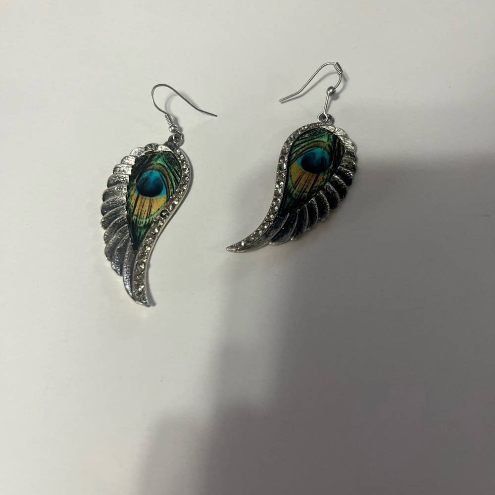 SILVERTONE FAUX TURQUOISE BLUE CRYSTAL PIERCED EARRINGS